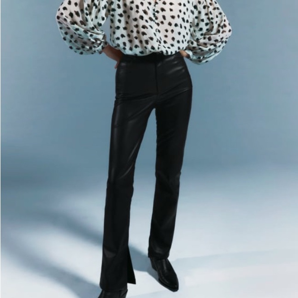 Zara Black Faux Leather flared slim Pants